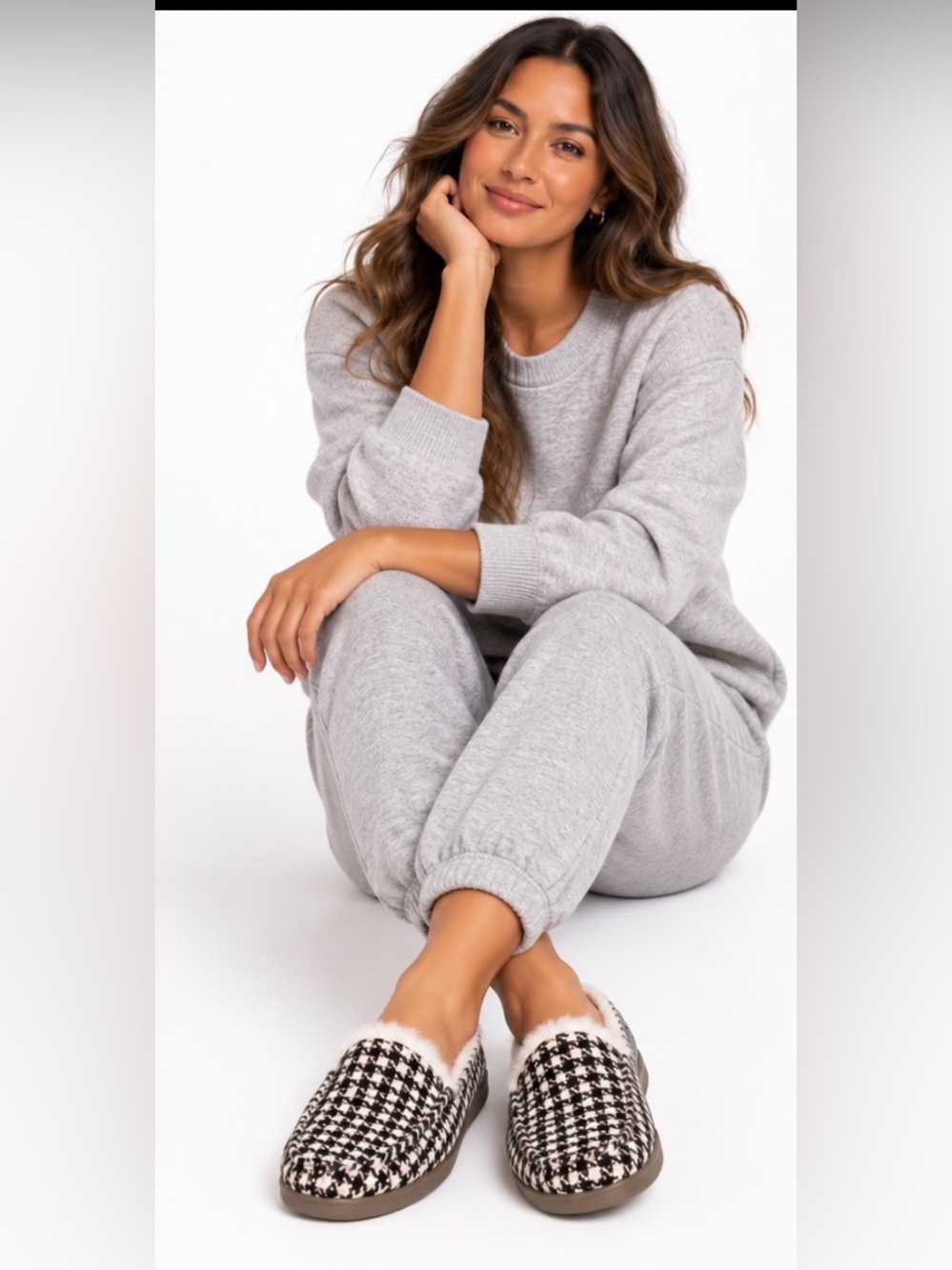 Vionic lynez houndstooth faux fur slippers 9 cozy loafer slip-on loungewear